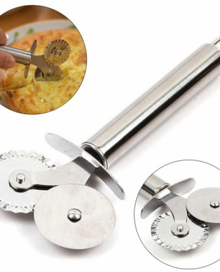 Çİft Başlı Metal Pizza Kesici ve Hamur Ruleti