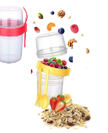 Çift Hazneli - Çatal Kaşıklı Portatif Müsli -Atıştırmalık Kabı 1100 ML Çift Hazneli - Çatal Kaşıklı Portatif Müsli -Atıştırmalık Kabı 1100 ML