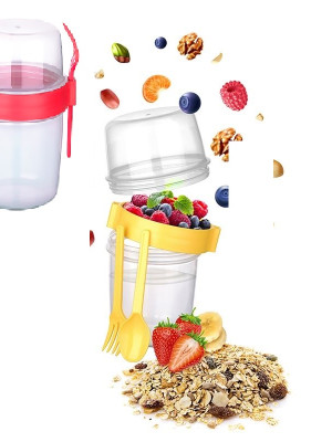 Çift Hazneli - Çatal Kaşıklı Portatif Müsli -Atıştırmalık Kabı 650 ML