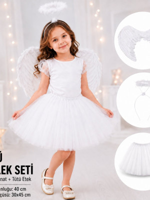 Çocuk Beyaz Melek Kostüm Seti – Melek Kanadı, Taç ve Tütü Etek 3’lü Set Çocuk Beyaz Melek Kostüm Seti – Melek Kanadı, Taç ve Tütü Etek 3’lü Set
