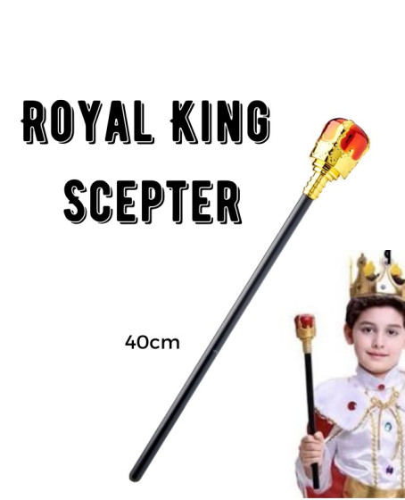 Çocuk Boy Altın Renk Kral Tacı ve Kırmızı Topuzlu Kral Asası