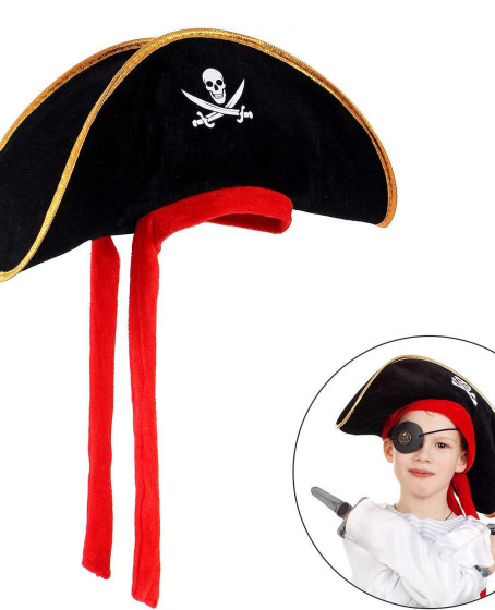 Çocuk Boy Kadife Jack Sparrow Denizci Kaptan Jack Korsan Şapkası 45x16 cm