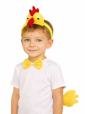 Çocuk Horoz Tavuk Kostüm Seti 3 Parça (Taç + Papyon + Kuyruk) Çocuk Horoz Tavuk Kostüm Seti 3 Parça (Taç + Papyon + Kuyruk)