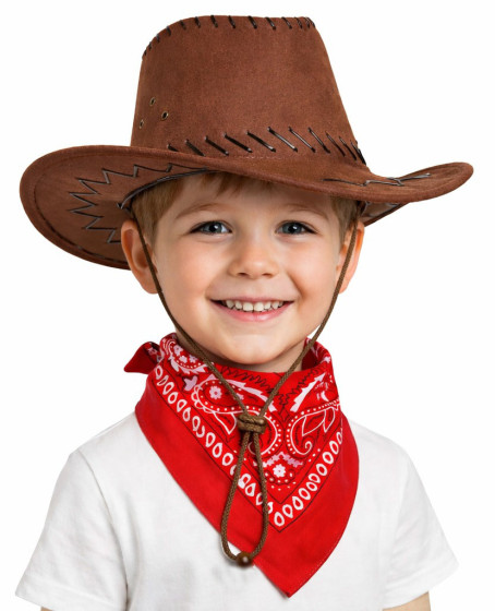 Çocuk Kovboy Şapka Kahverengi & Kırmızı Bandana Fular Seti Çocuk Kovboy Şapka Kahverengi & Kırmızı Bandana Fular Seti