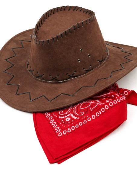 Çocuk Kovboy Şapka Kahverengi & Kırmızı Bandana Fular Seti Çocuk Kovboy Şapka Kahverengi & Kırmızı Bandana Fular Seti