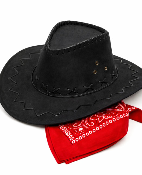 Çocuk Kovboy Şapka Siyah & Kırmızı Bandana Fular Seti