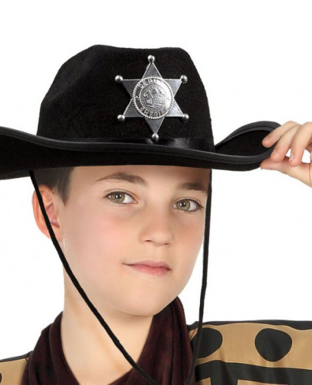 Çocuk Kovboy Şapkası Sheriff Şapkası Siyah Renk Çocuk Kovboy Şapkası Sheriff Şapkası Siyah Renk