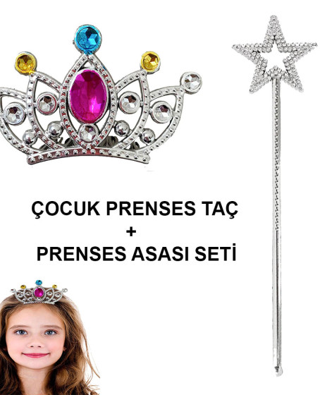 Çocuklar İçin Taraklı Prenses Tacı ve Prenses Yıldız Asa Seti Gümüş Çocuklar İçin Taraklı Prenses Tacı ve Prenses Yıldız Asa Seti Gümüş
