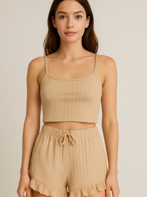 Crop Takım - Askılı Crop Takım Likralı Bej (L) Crop Takım - Askılı Crop Takım Likralı Bej (L)