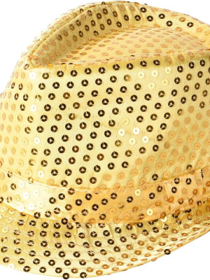 Disko Star Altın Gold Payetli Fötr Şapka Yetişkin Boy