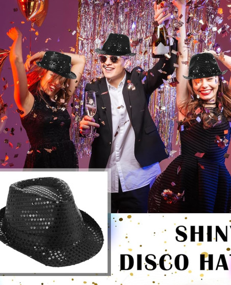 Disko Star Siyah Payetli Fötr Şapka Yetişkin Boy Disko Star Siyah Payetli Fötr Şapka Yetişkin Boy