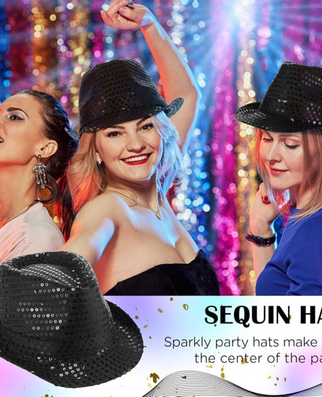 Disko Star Siyah Payetli Fötr Şapka Yetişkin Boy Disko Star Siyah Payetli Fötr Şapka Yetişkin Boy