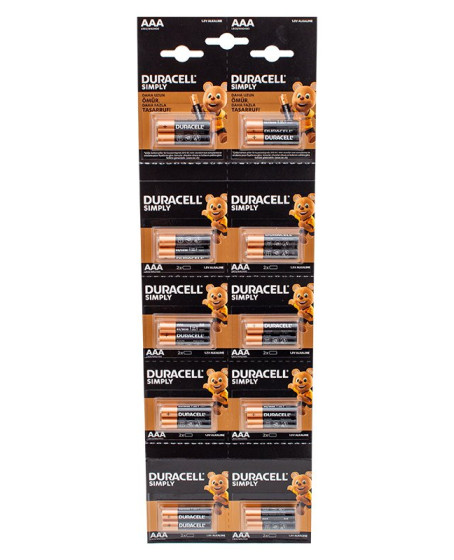Duracell 1.5V İnce AAA 20'li Alkalin Pil LR03/MN20
