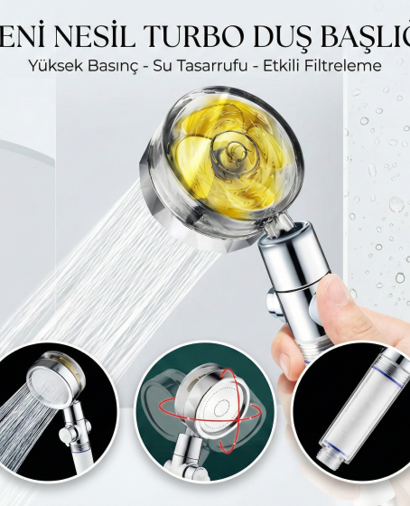 Duş Başlığı Turbo Pervaneli Serinletici Tasarım Duş Başlığı Turbo Pervaneli Serinletici Tasarım