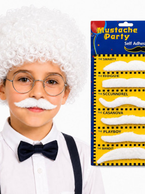Einstein Beyaz Peruk ve 6'lı Bıyık Seti – Bilim Adamı Kostüm Aksesuarı Einstein Beyaz Peruk ve 6'lı Bıyık Seti – Bilim Adamı Kostüm Aksesuarı