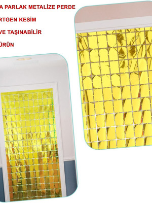 Ekstra Metalize Altın Renk Disko Dikdörtgen Kesim Kapı Perdesi Dekorasyon 1x2 Metre