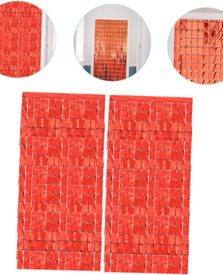 Ekstra Metalize Kırmızı Renk Disko Dikdörtgen Kesim Kapı Perdesi Dekorasyon 1x2 Metre