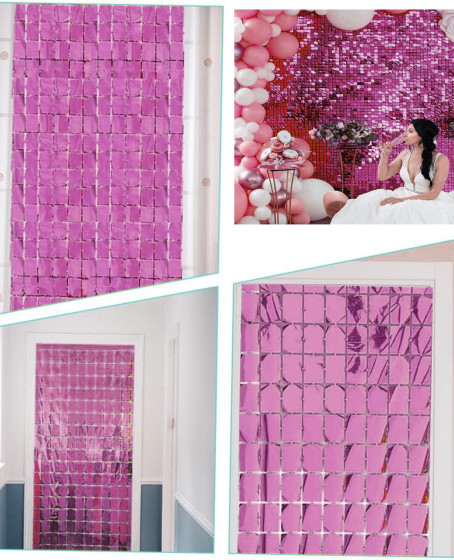 Ekstra Metalize Rose Gold Renk Disko Dikdörtgen Kesim Kapı Perdesi Dekorasyon 1x2 Metre