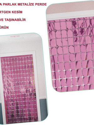Ekstra Metalize Rose Gold Renk Disko Dikdörtgen Kesim Kapı Perdesi Dekorasyon 1x2 Metre