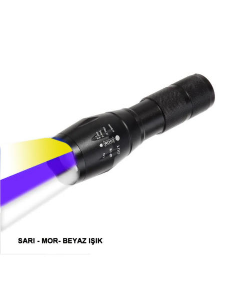 El Feneri Beyaz Sarı Ve Mor Renk Aydınlatma Q5 Led El Feneri Beyaz Sarı Ve Mor Renk Aydınlatma Q5 Led