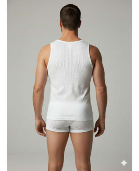 Erkek Beyaz File Tank Top Boxer Takımı