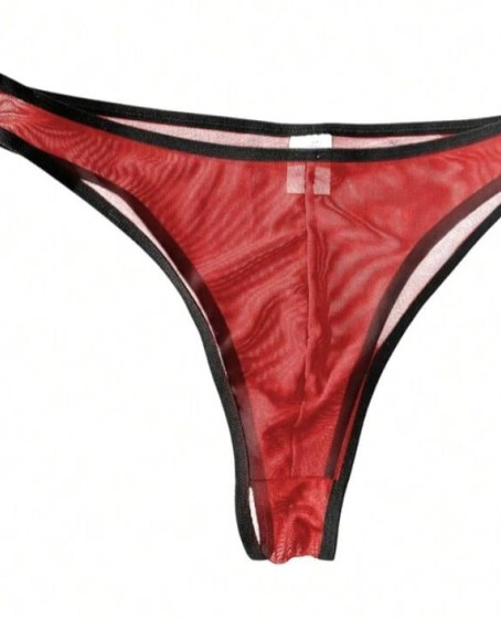 Erkek Biyeli Kırmızı Transparan Brazillian Slip