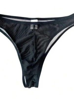 Erkek Biyeli Siyah Transparan Brazillian Slip