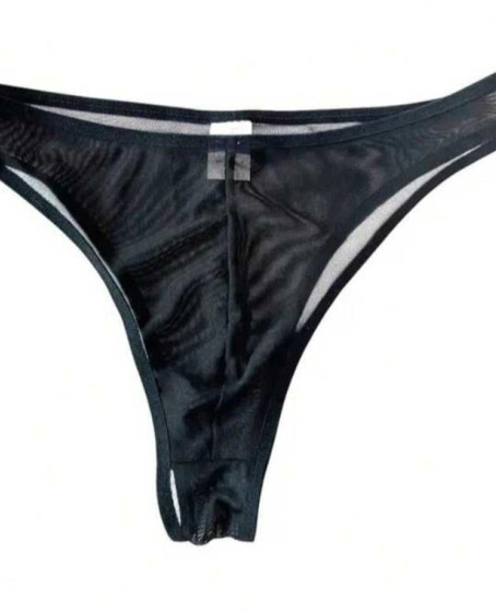 Erkek Biyeli Siyah Transparan Brazillian Slip