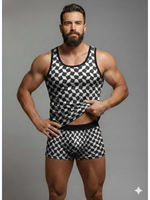Erkek Desenli Tank Top Boxer Takım