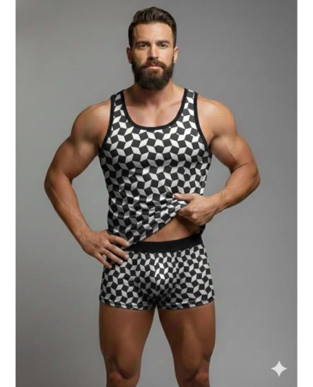Erkek Desenli Tank Top Boxer Takım