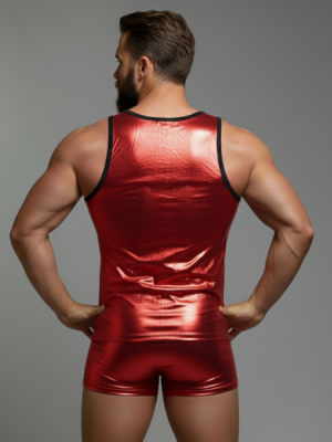Erkek Kırmızı Lame Tank Top Boxer Takımı Erkek Kırmızı Lame Tank Top Boxer Takımı