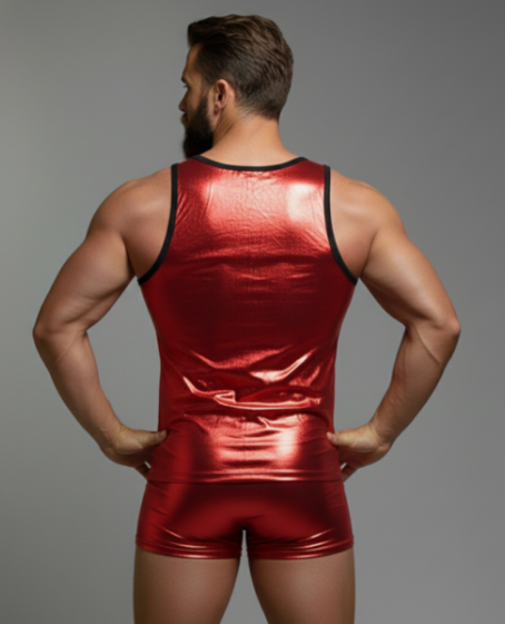 Erkek Kırmızı Lame Tank Top Boxer Takımı