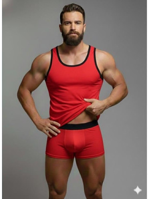 Erkek Kırmızı Tank Top Boxer Takımı