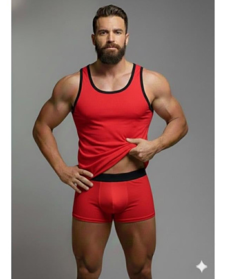 Erkek Kırmızı Tank Top Boxer Takımı