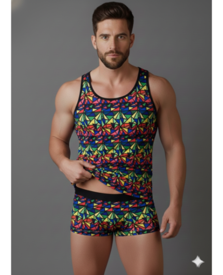 Erkek Renkli Tank Top Boxer Takımı