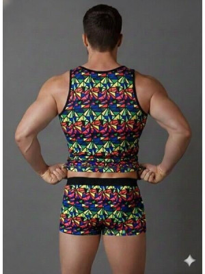 Erkek Renkli Tank Top Boxer Takımı Erkek Renkli Tank Top Boxer Takımı