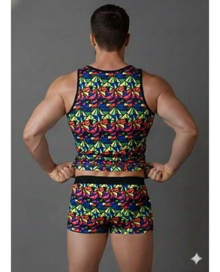 Erkek Renkli Tank Top Boxer Takımı