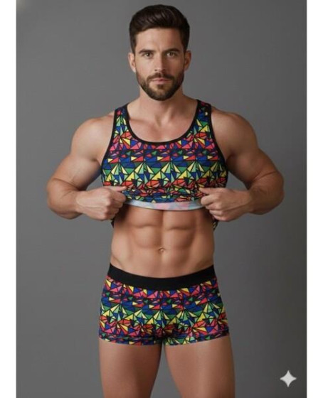 Erkek Renkli Tank Top Boxer Takımı
