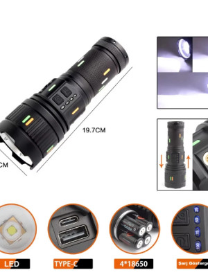 F.B.I Pro F-3001 Alüminyum TG LED Güç Göstergeli Type-C Şarjlı El Feneri 100 W