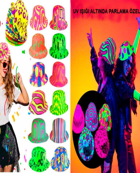 Farklı Desenlerde Plastik Neon UV Işık Parti Şapkası 1 Adet Farklı Desenlerde Plastik Neon UV Işık Parti Şapkası 1 Adet