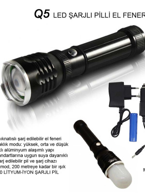 Flaşörlü Uzun Mesafeli Şarjlı Pilli Mıknatıslı EL Feneri Wt-282