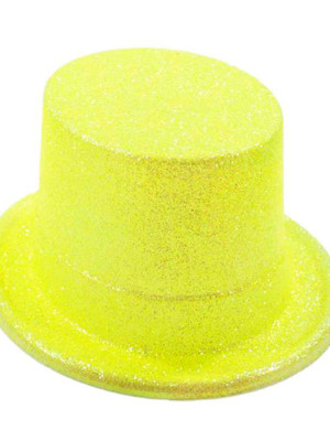 Floresan Sarı Renk Simli Uzun Fötr Melon Şapka 12 cm
