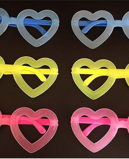 Retro Neon Fosforlu Kalp Gözlük 12 Adet – 80’ler 90’lar Parti Stili