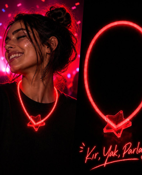 Fosforlu Yıldız Parti Kolyesi – Neon Işıklı Kolye Kırmızı Renk Fosforlu Yıldız Parti Kolyesi – Neon Işıklı Kolye Kırmızı Renk