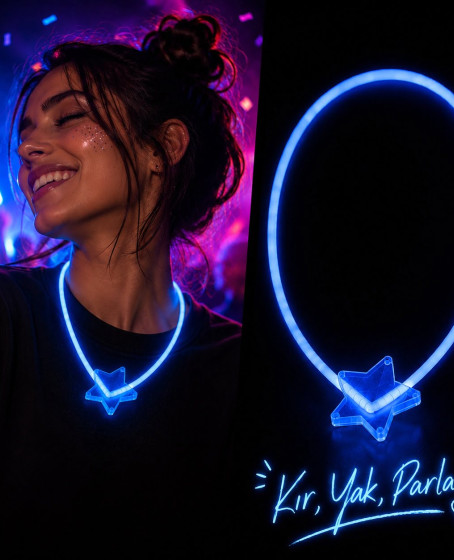 Fosforlu Yıldız Parti Kolyesi – Neon Işıklı Kolye Mavi Renk