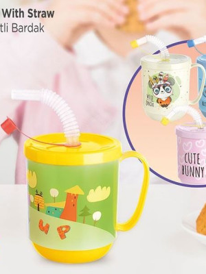3 Adet pipetli Çocuk Içecek Bardağı Desenli Bardak 350ml