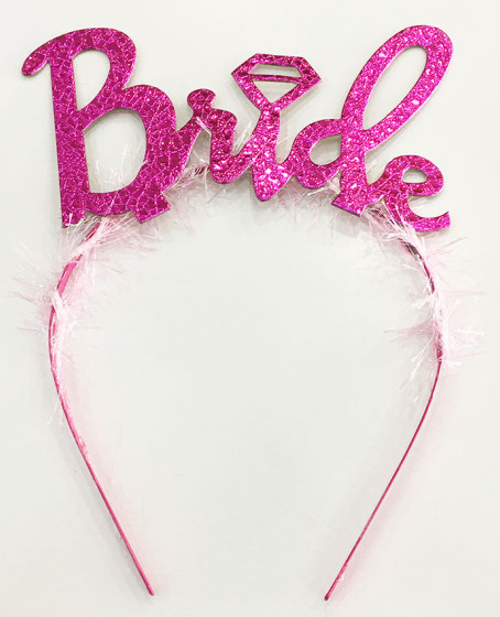 Fuşya Renk Bekarlığa Veda İtalik Yazı Alyanslı Bride Taç