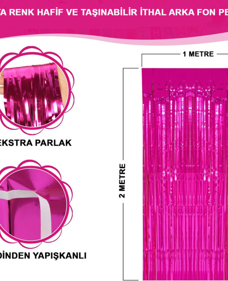 Fuşya Renk Ekstra Metalize Parlak Saçaklı Arka Fon Perde İthal A Kalite 1x2 Metre