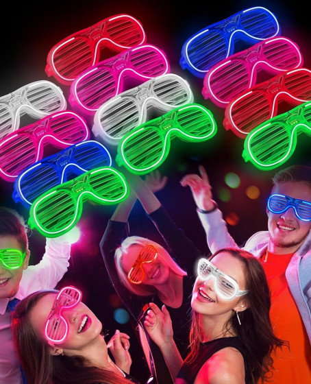 Glow Model 3 Farklı Fonksiyonlu Işıklı Panjur Parti Gözlüğü Karışık Renk 12 Adet