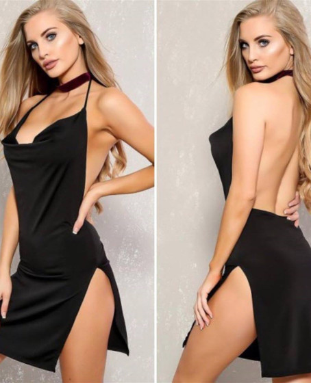 Gögüs ve Sırt Dekolteli Yırtmaçlı Mini Elbise Gögüs ve Sırt Dekolteli Yırtmaçlı Mini Elbise